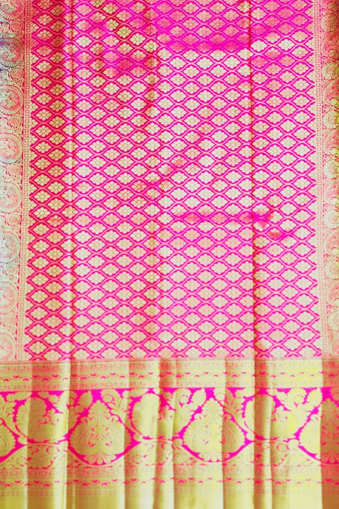 Kanjivaram Bridal Semi Silk Saree-Indigo Blue & Dark Pink - 5