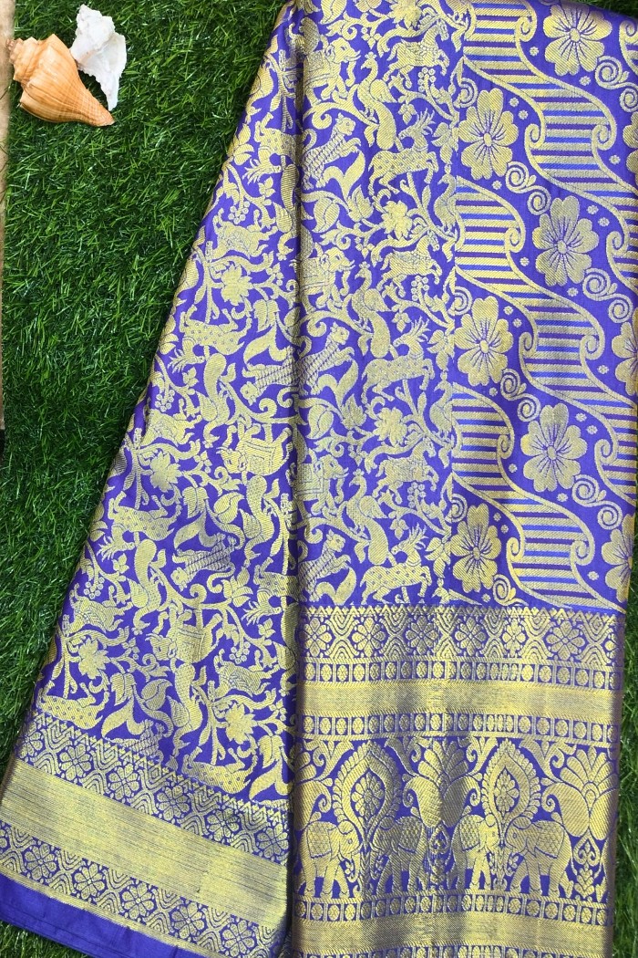 Kanjivaram Semi Tissue Silk Saree Blue
