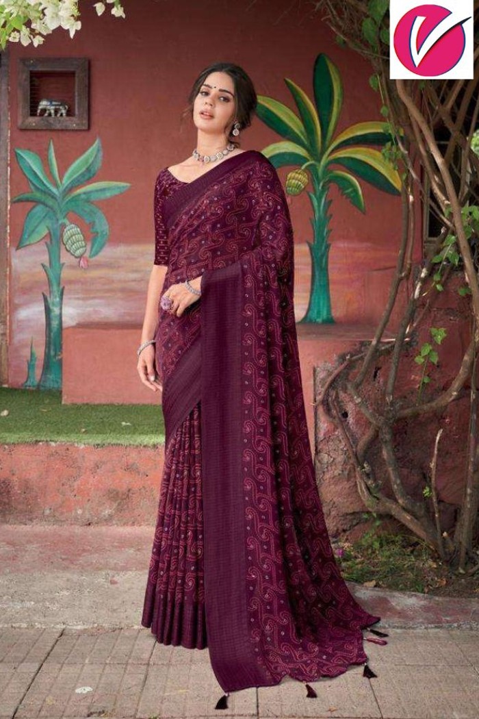 Pure Georgette with Jacquard Border Black and Brown