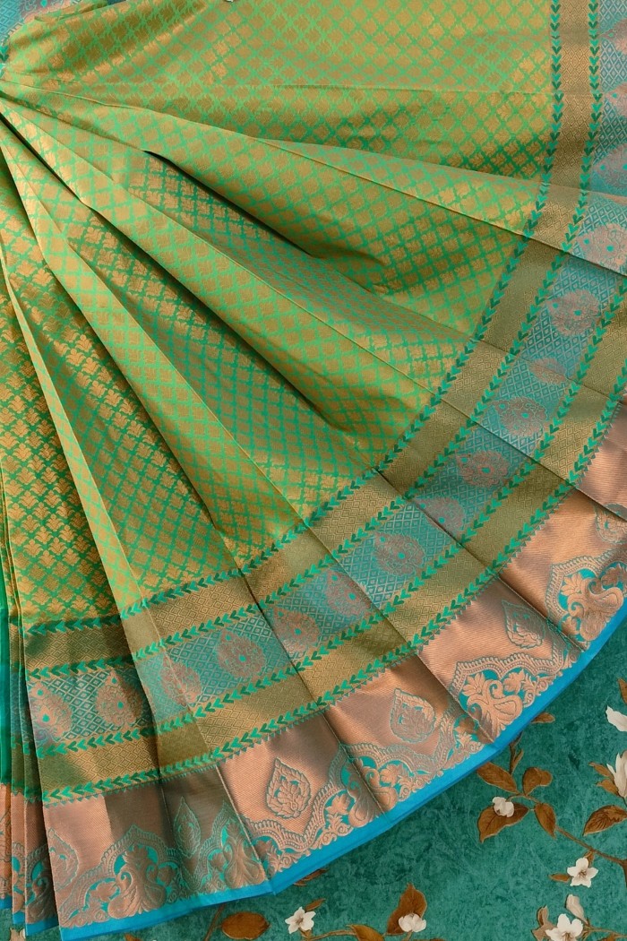 Fancy Silk Green With Blue Shade - 4