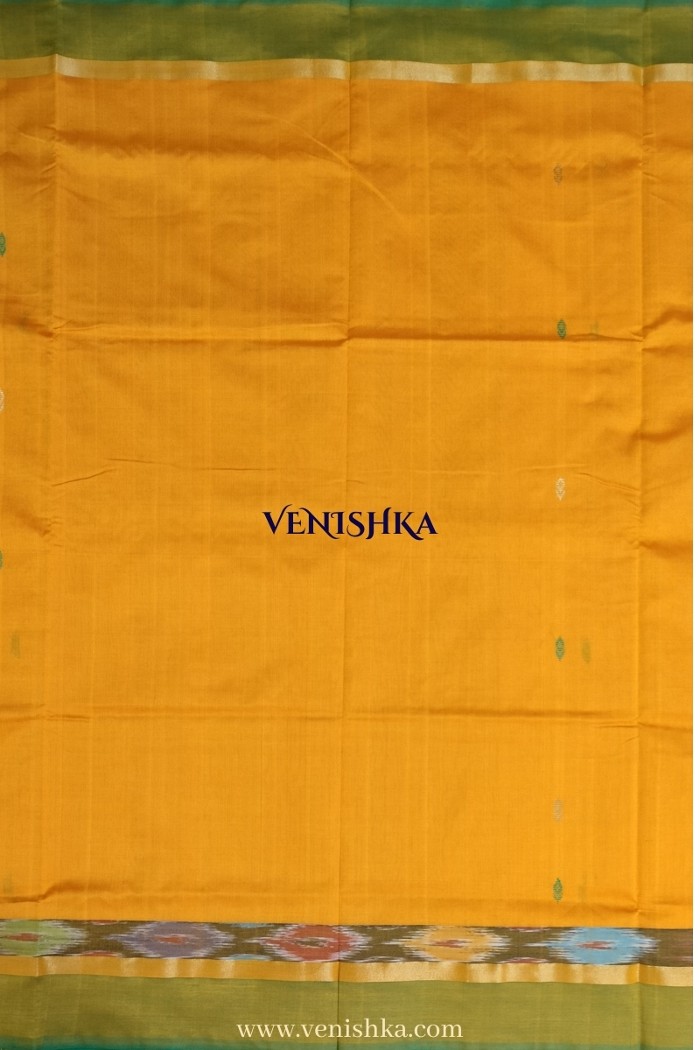 Uppada Silk With Pochampally Border- Marigold With Dark Green