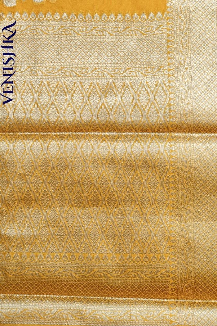 Handloom Semi Georgette Fancy Saree Yellow - 5