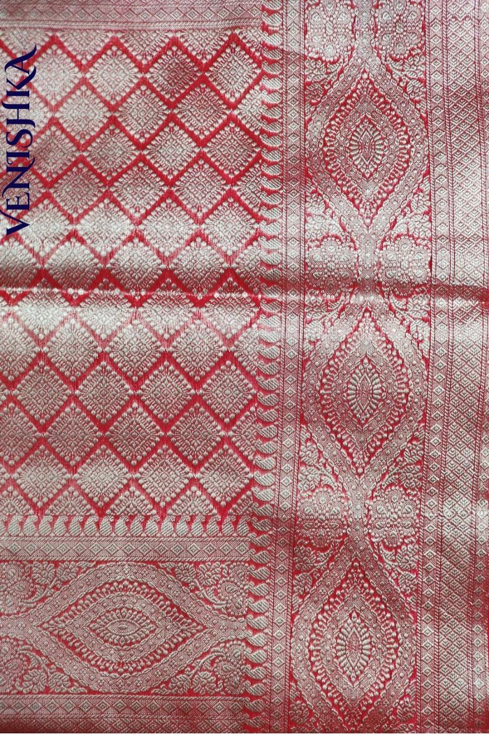 Handloom Kora Organza Fancy Saree Red - 5