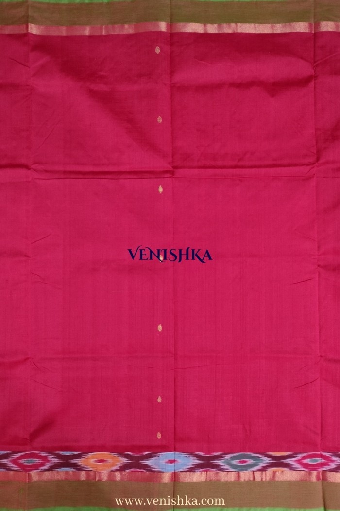 Uppada Silk With Pochampally Border-Red With Light Green