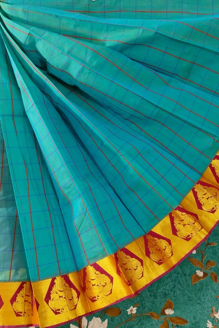 Silk Cotton Self Line Checked Sky Blue - 3