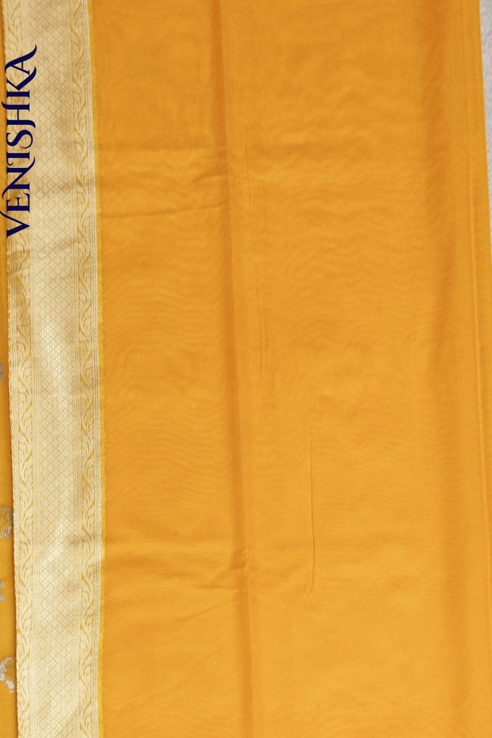 Handloom Semi Georgette Fancy Saree Yellow - 6