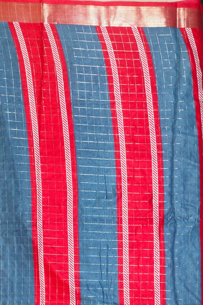 Dola Semi Silk Saree with blue and red