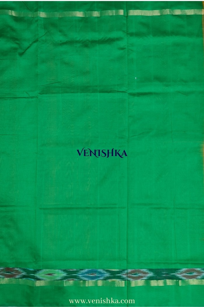 Uppada Silk With Pochampally Border- Marigold With Dark Green - 4