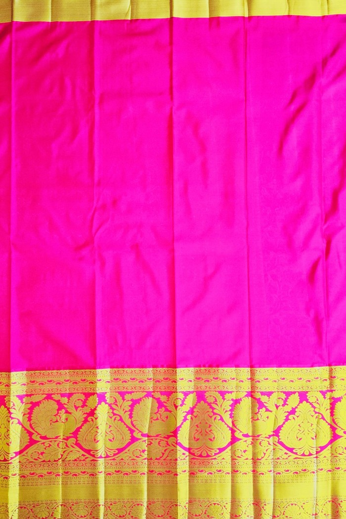 Kanjivaram Bridal Semi Silk Saree-Indigo Blue & Dark Pink - 6