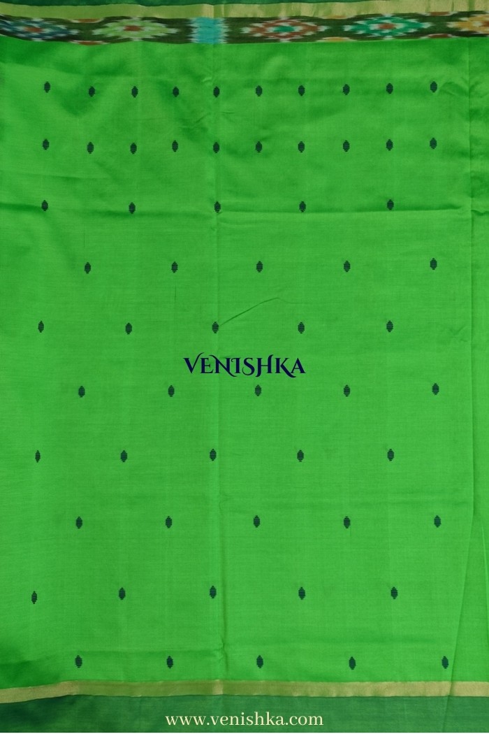 Uppada Silk With Pochampally Border- Green With Blue