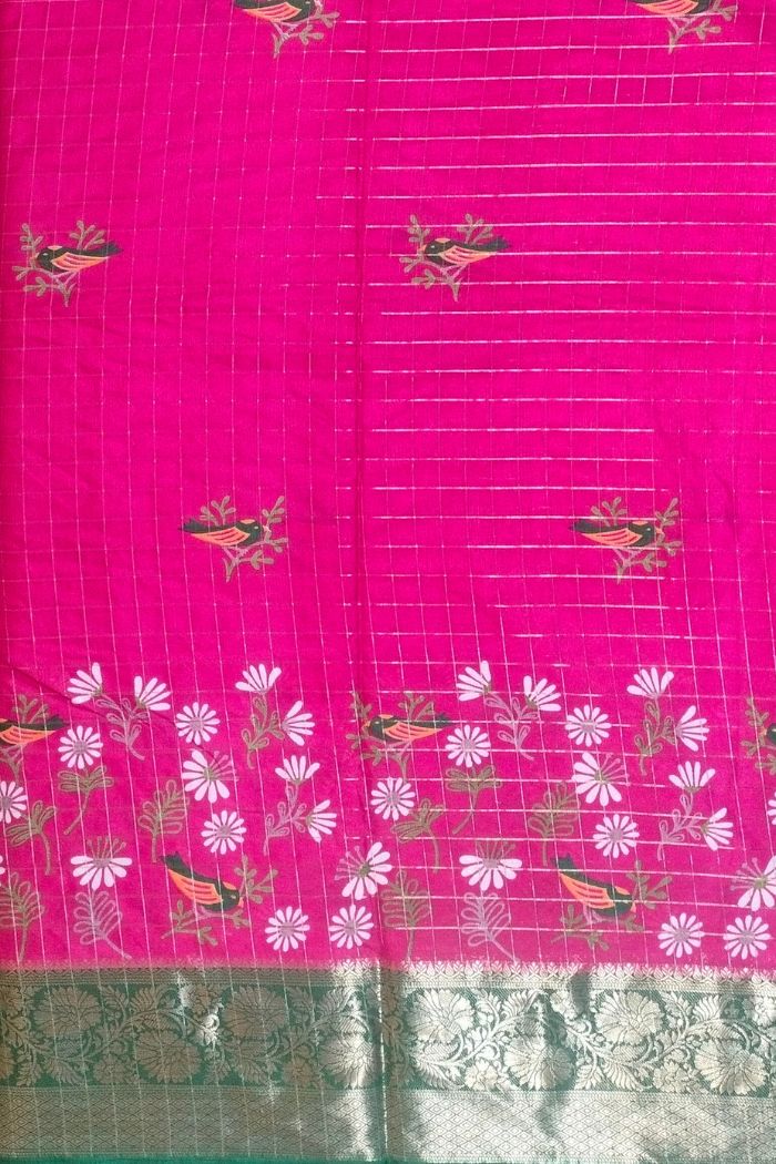 Dola Semi Silk Saree with Pink and Green