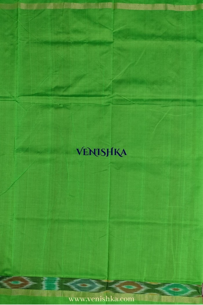 Uppada Silk With Pochampally Border-Red With Light Green - 4