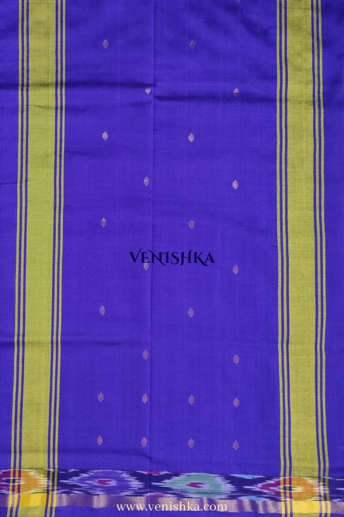 Uppada Silk With Pochampally Border - Yellow With Blue - 4