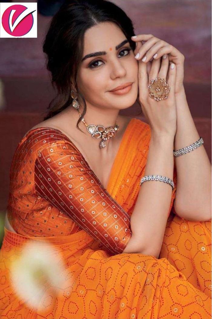 Pure Georgette with Jacquard Border Orange