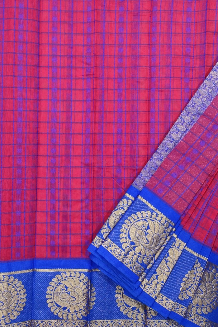 Silk Cotton Self Line Checked Pink - 3