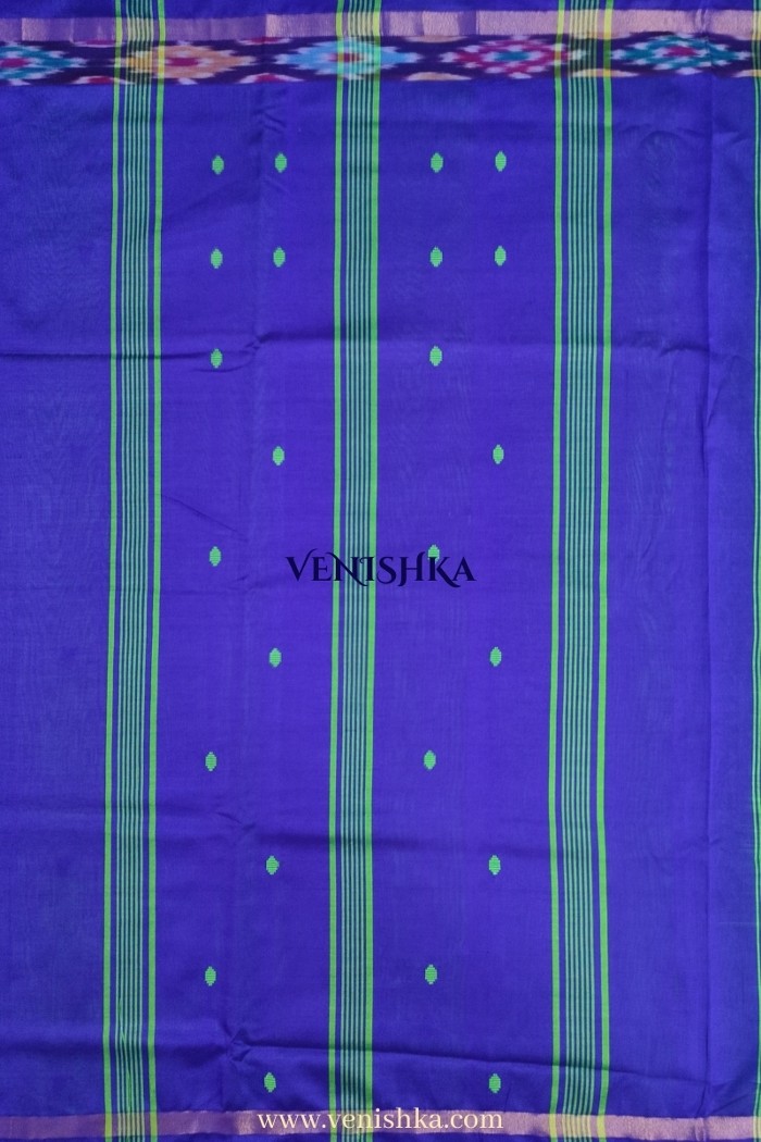 Uppada Silk With Pochampally Border- Green With Blue - 3