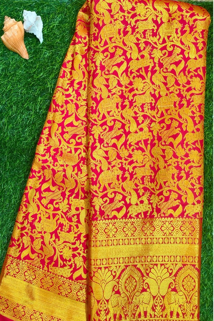 Kanjivaram Semi Tissue Silk Saree Red