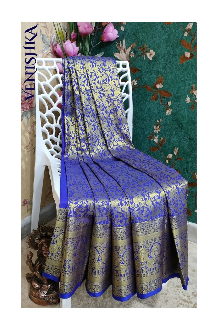 Kanjivaram Semi Tissue Silk Saree Blue - 3