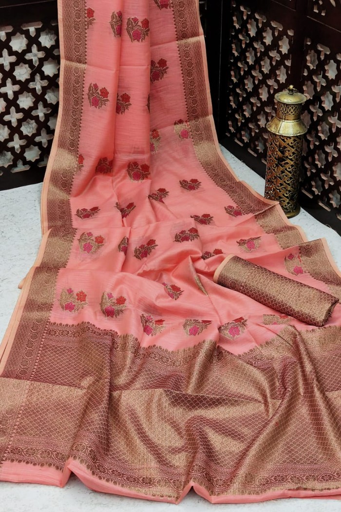 Linen Cotton Saree Pink