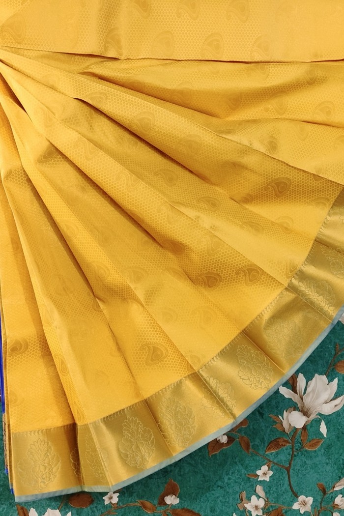 Fancy Silk Golden Yellow With Blue Shade - 4