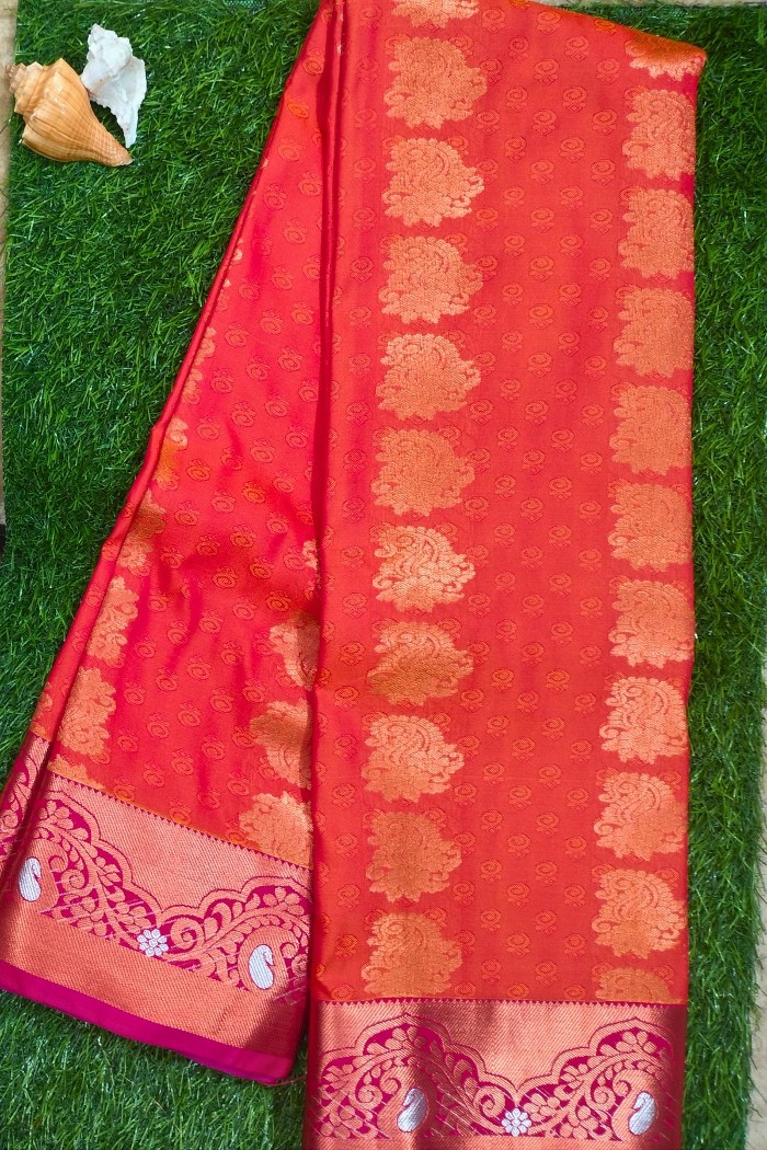 Kanjivaram Blended Silk Saree-Orange