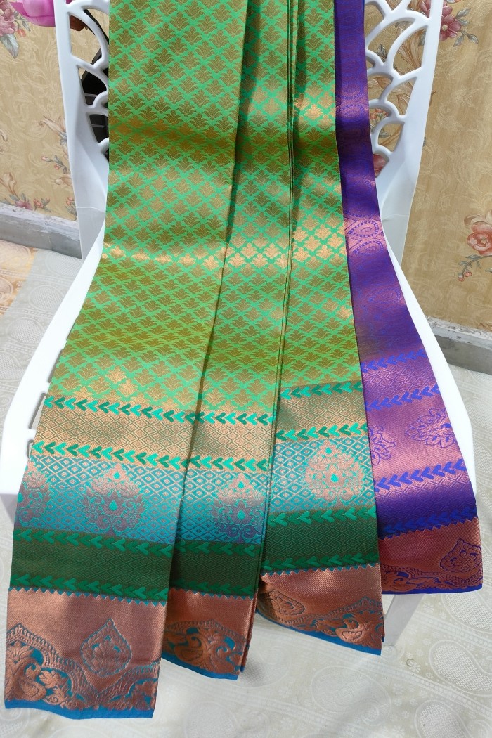 Fancy Silk Green With Blue Shade - 3
