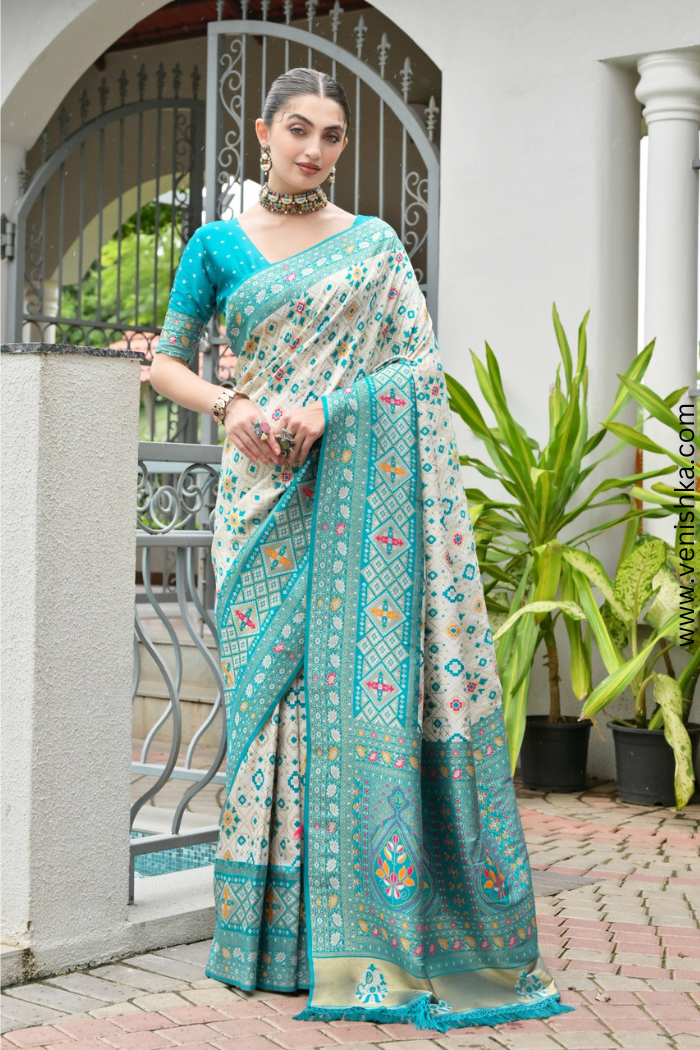 Elegant Teal Banarasi Silk Saree with Meenakari Weaving