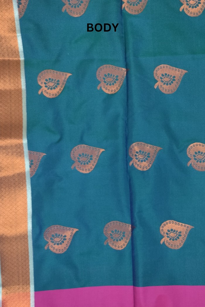 Fancy Soft Silk Light Weight Tale Blue With Pink - 4