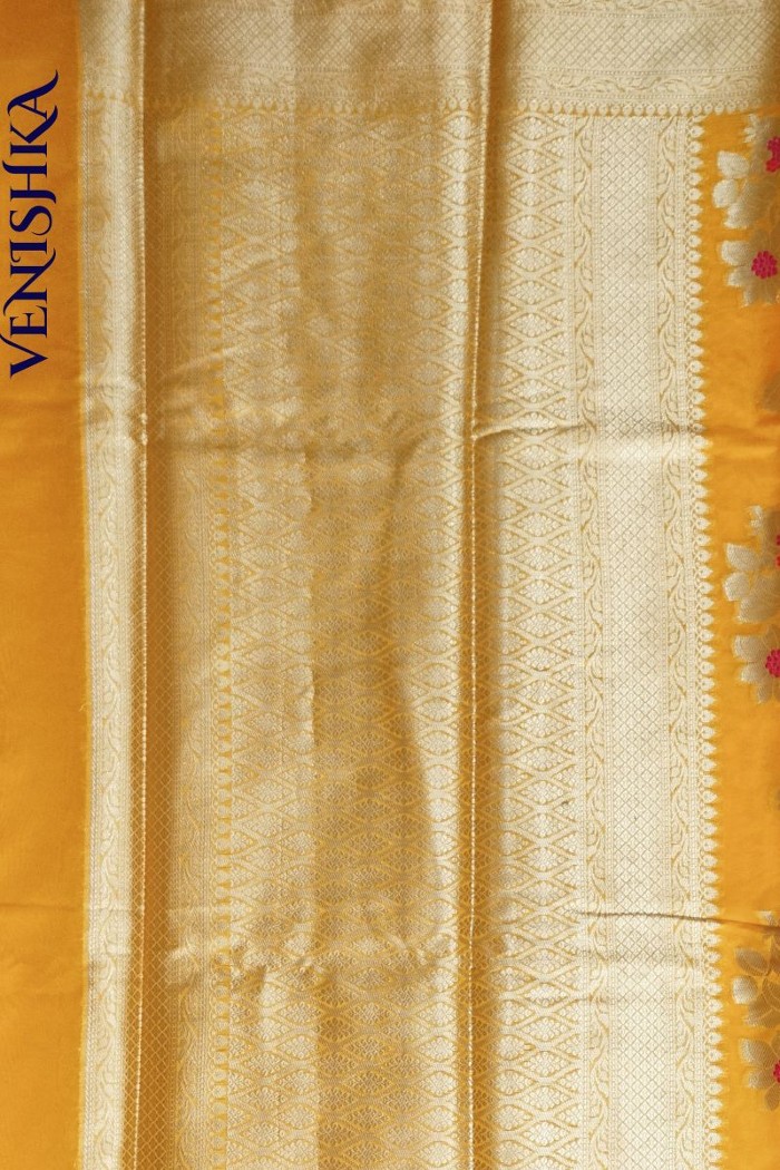 Handloom Semi Georgette Fancy Saree Yellow - 4