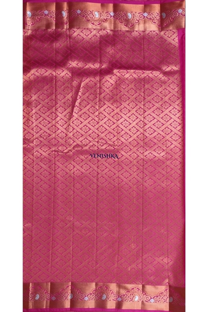 Kanjivaram Blended Silk Saree-Orange - 5