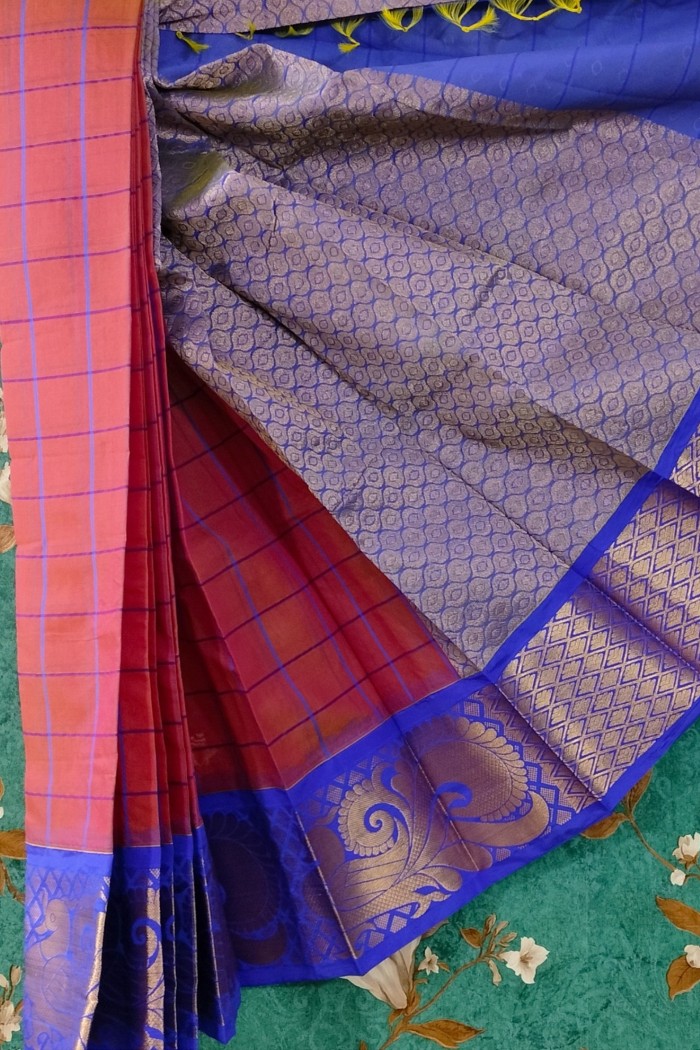Silk Cotton Self Line Checked Pink