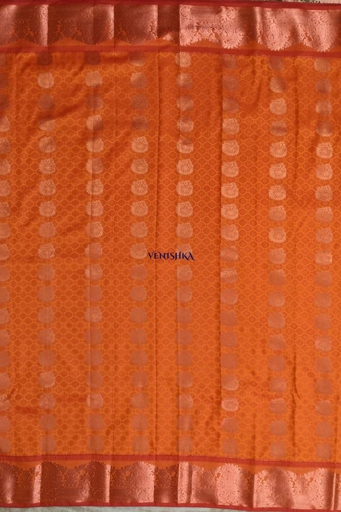 Kanjivaram Blended Silk Saree-Orange - 3