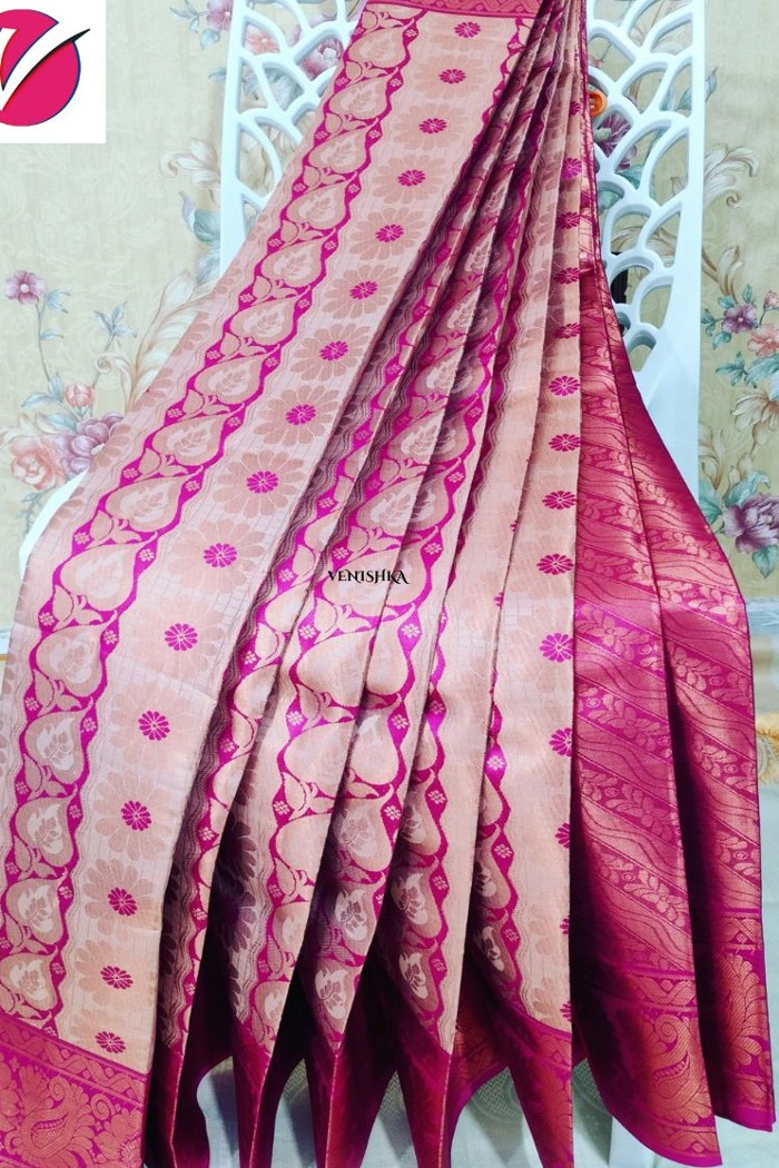 Fancy Silk-Brown With Light Pink Shade Buttas