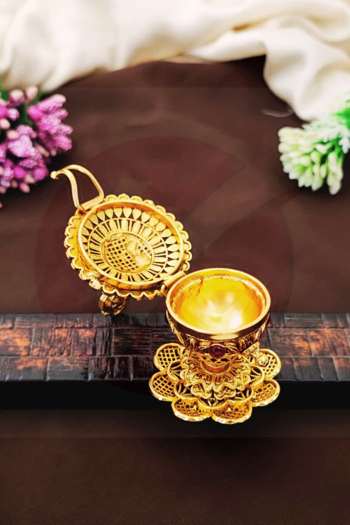 Lakshmi Kumkum Bharani with Stonework Brass Pooja Box