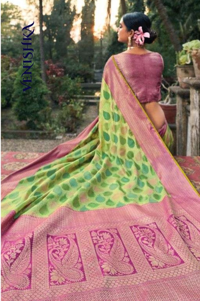 Party Wear Weaving Silk Saree- Multi Color