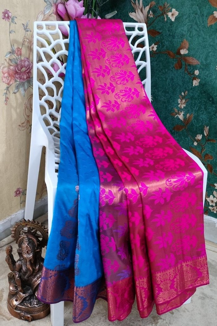 Kanjivaram Blended Silk Saree-Blue