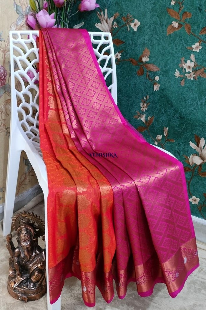 Kanjivaram Blended Silk Saree-Orange