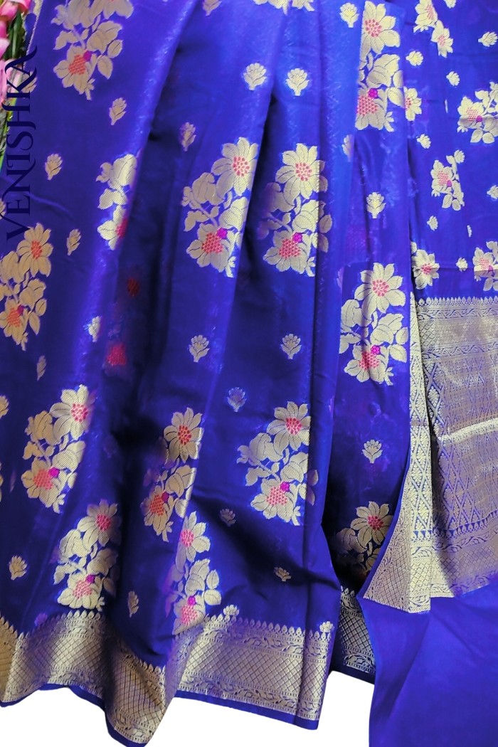 Handloom Semi Georgette Fancy Saree Blue