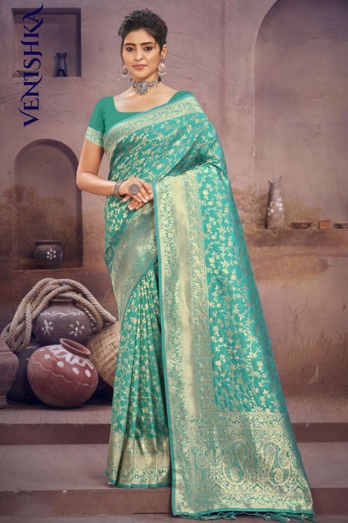 Banarasi Silk Saree-Party Wear-Tiffany Blue