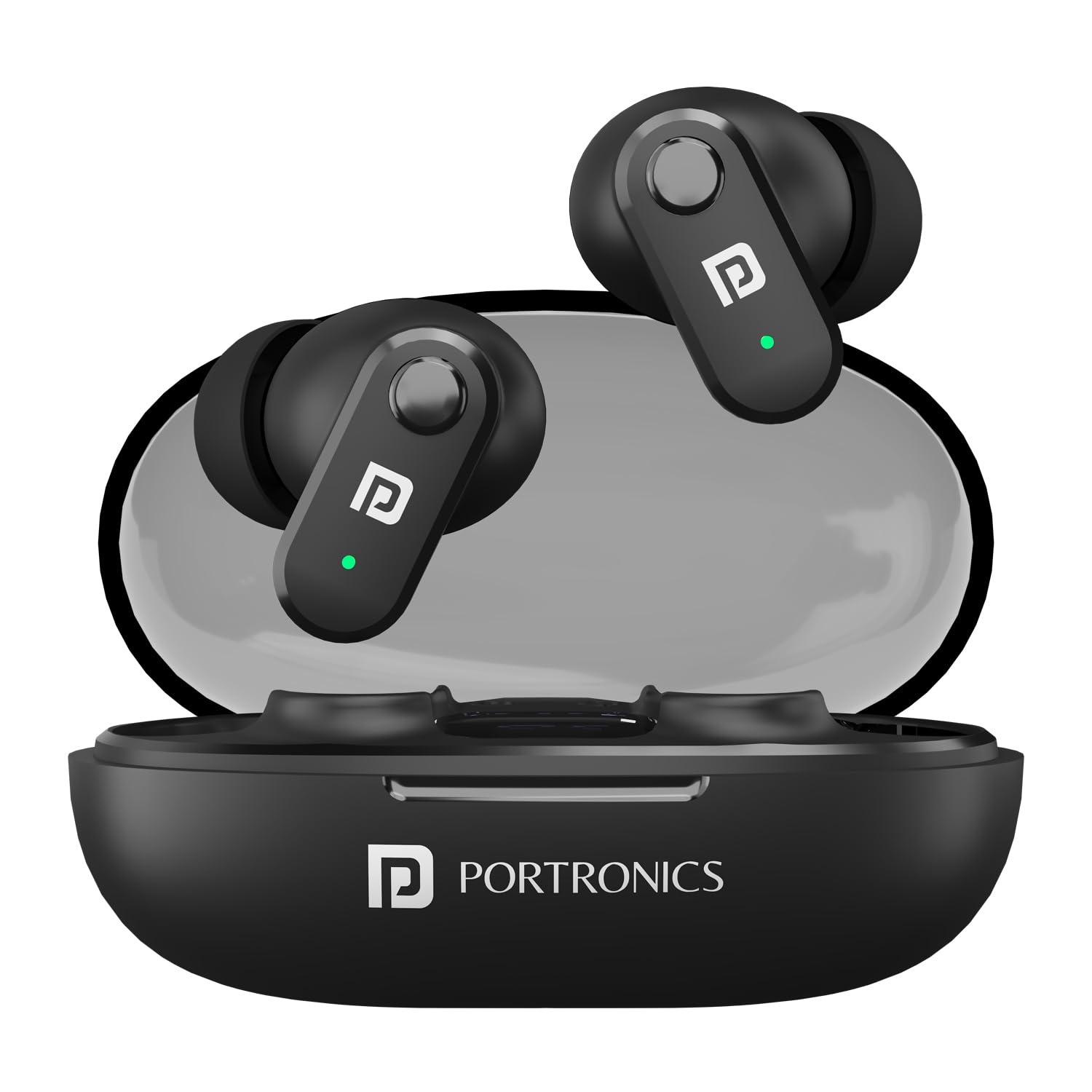 Portronics Harmonics Twins S16 in Ear Wireless TWS Earbuds with 24 Hrs Playtime, Clear Calls, Game & Music Mode, Low Latency, Bluetooth 5.3v, LED Display, Type C Fast Charging (Black)
