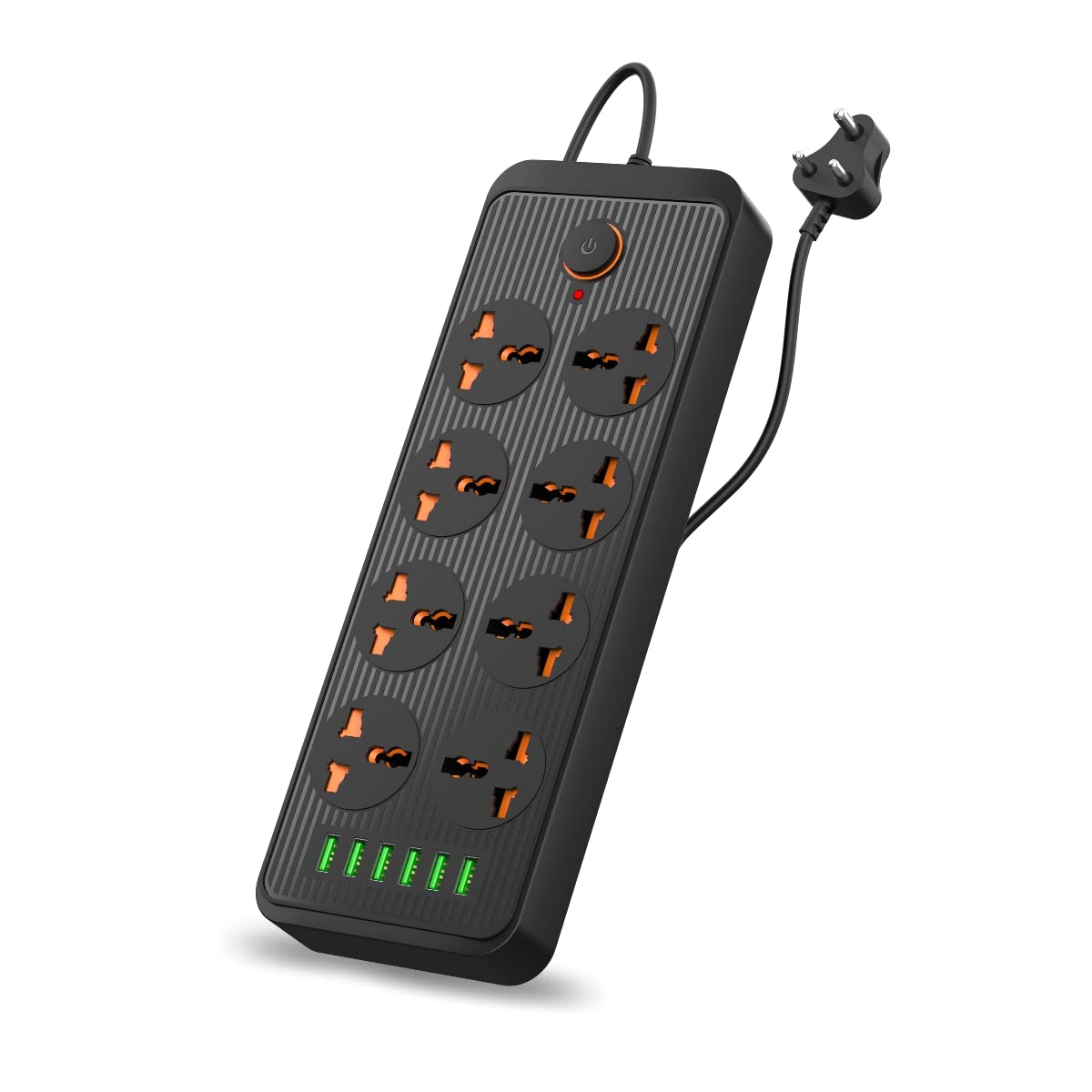 Portronics Power Plate 7 with 6 USB Port + 8 Power Sockets Smart Electric Universal Extension Board Multi Plug with 2500W, 3Mtr Cord Length, 2.1A USB Output, 250 Volts (Black)