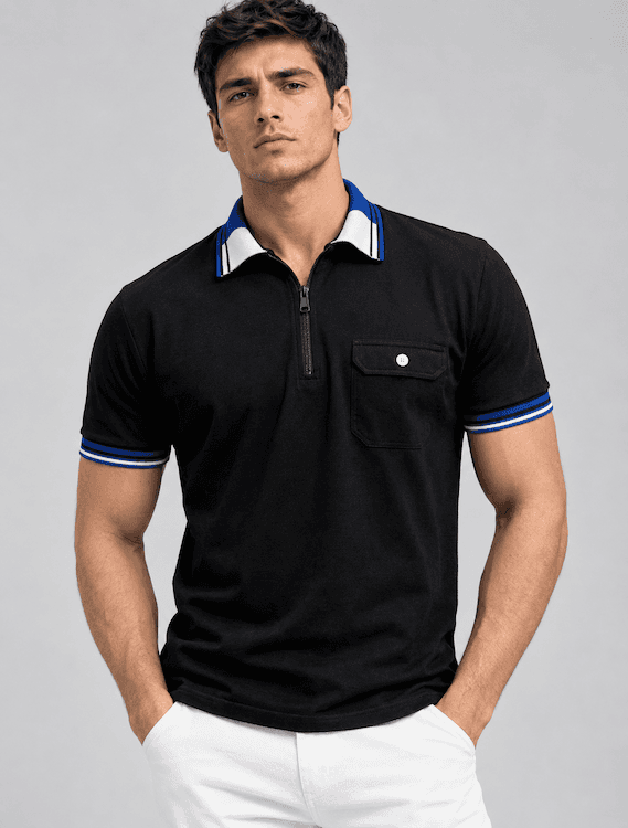 ODCC T02557 – Black Half-Zip Polo T-Shirt