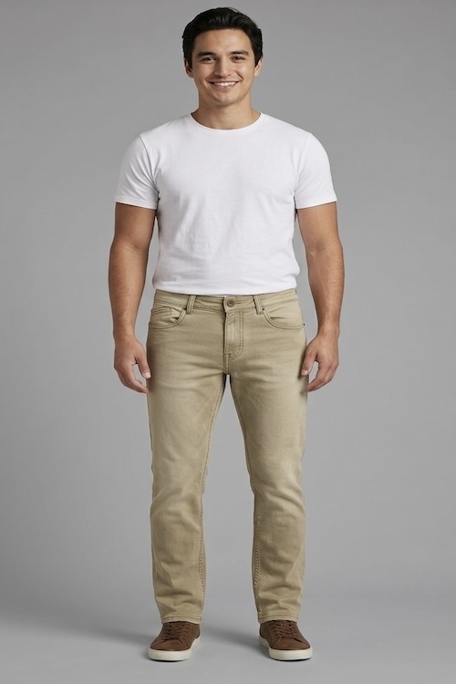 ODCC Light Khaki Straight Fit Stretch Denim Jeans for Men J1778 - 3