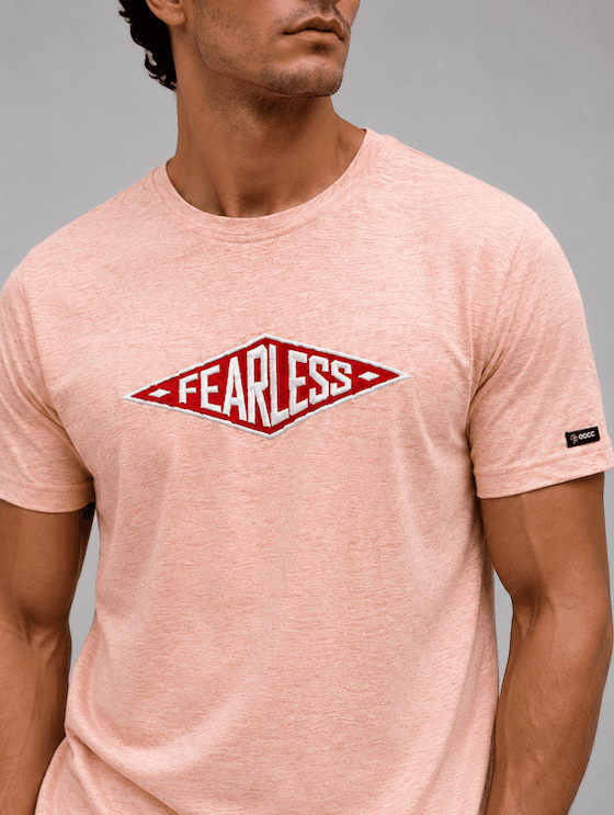 ODCC Fearless Printed Crew Neck Cotton Lycra T-Shirt for Men – Peach Melange - 27