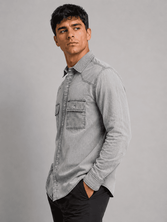 ODCC Men's Light Grey Denim Shirt with Matte Silver Press Buttons RN0050 - 4