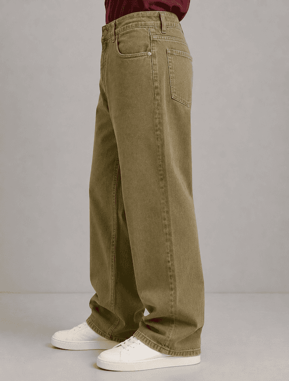 ODCC Men's Khaki Baggy Fit Rigid Denim Jeans | 1782 - 3