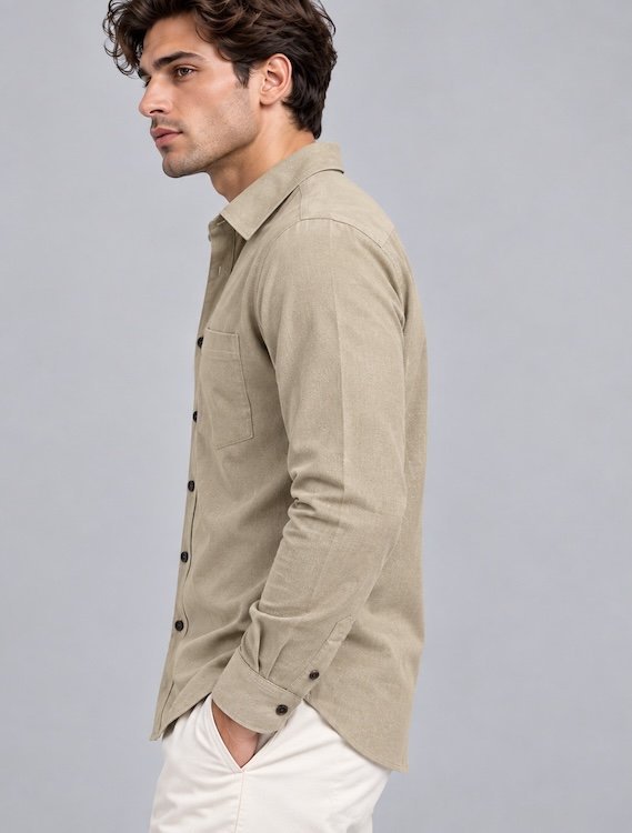 ODCC Men's Beige Plain Full Sleeve Cotton Shirt with Pocket YM0804 - 2