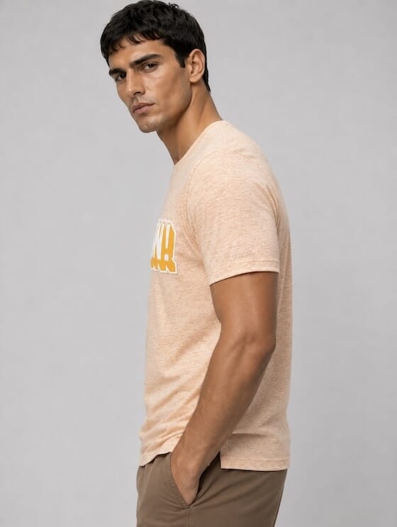 ODCC CAUTION! Printed Crew Neck Cotton Melange T-Shirt for Men – Peach Melange - 4