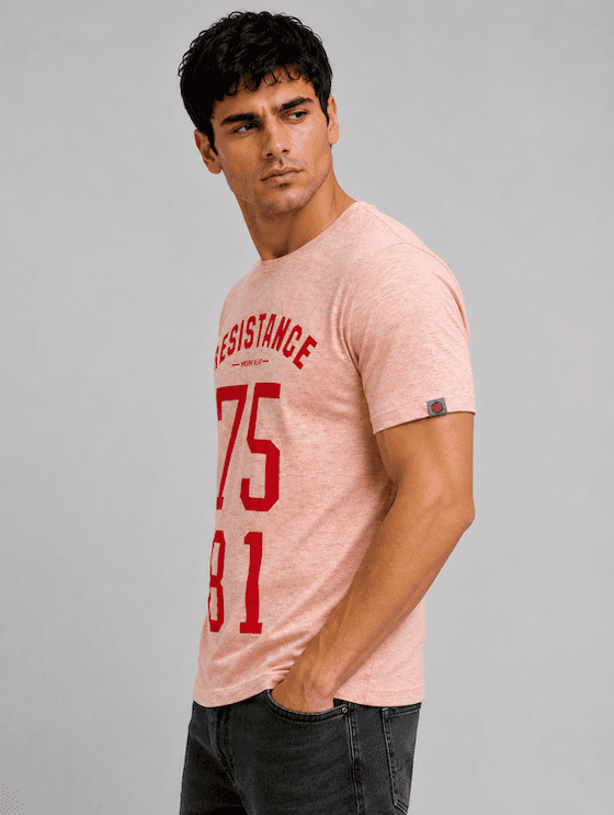 ODCC Resistance 7581 Printed Pink Melange Cotton Round Neck T-Shirt for Men - 3
