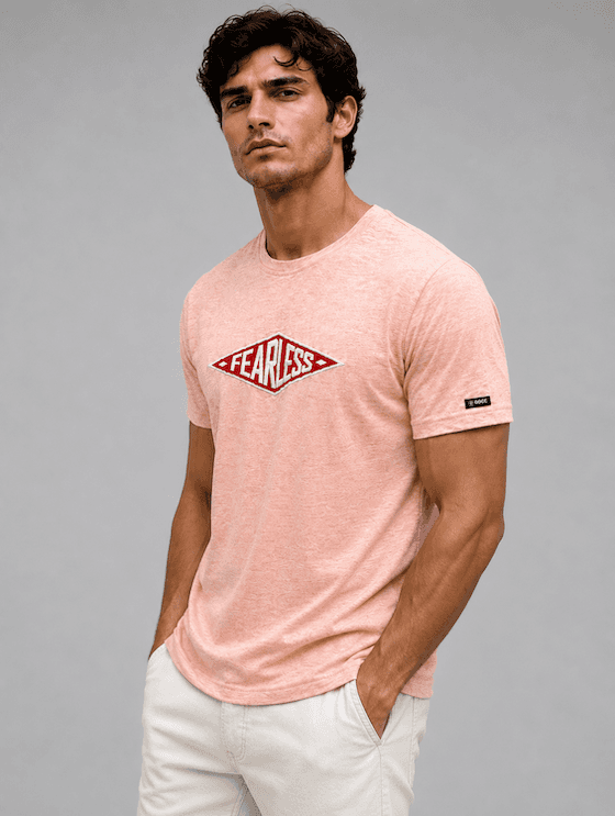 ODCC Fearless Printed Crew Neck Cotton Lycra T-Shirt for Men – Peach Melange - 2